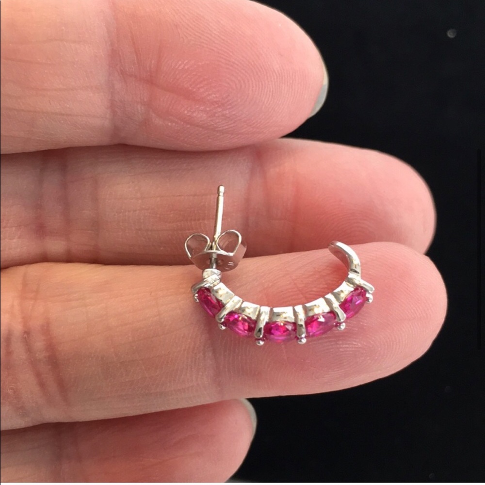 Nwot Sterling Silver Round Created Ruby Earrings - image 4